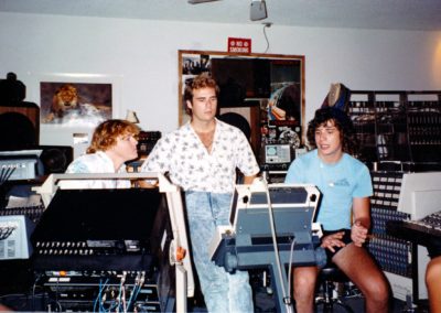 USA Clients and engineer Scott in London Music A Range leaning against back wall